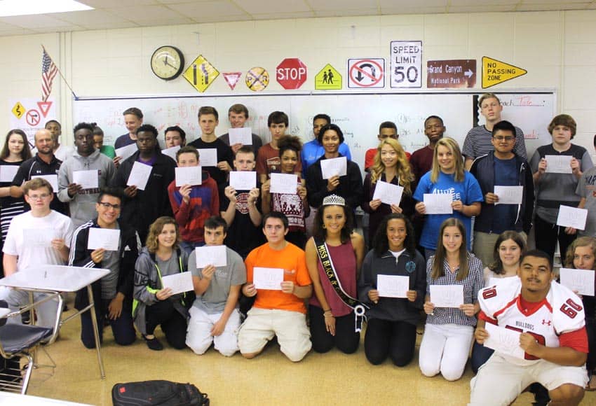 Math major Addie Ledbetter with Boiling Springs High School students