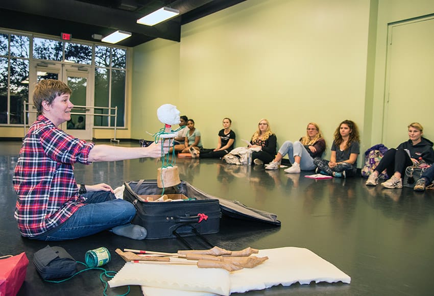 Meg Tominaga teaches puppetry class