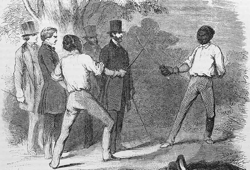 Sketch of two men fencing