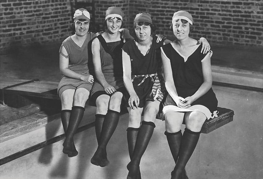 Black and white photo of Converse swim team