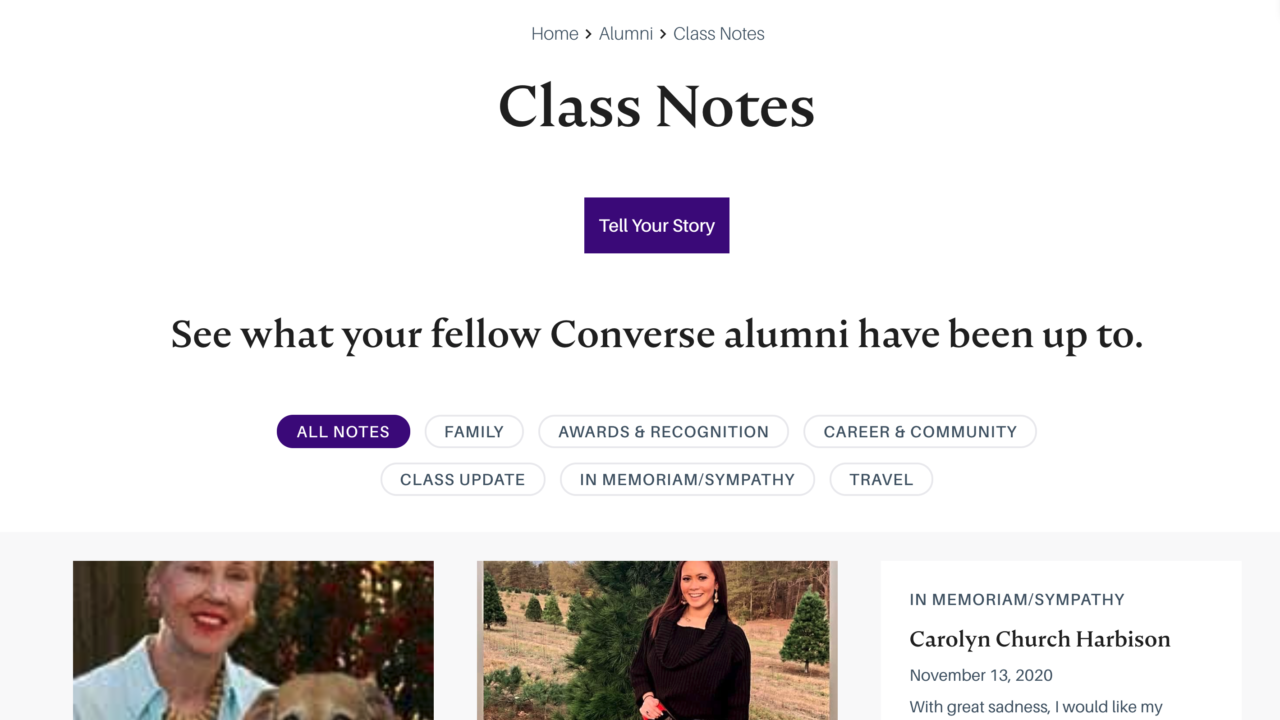 screenshot of the class notes page