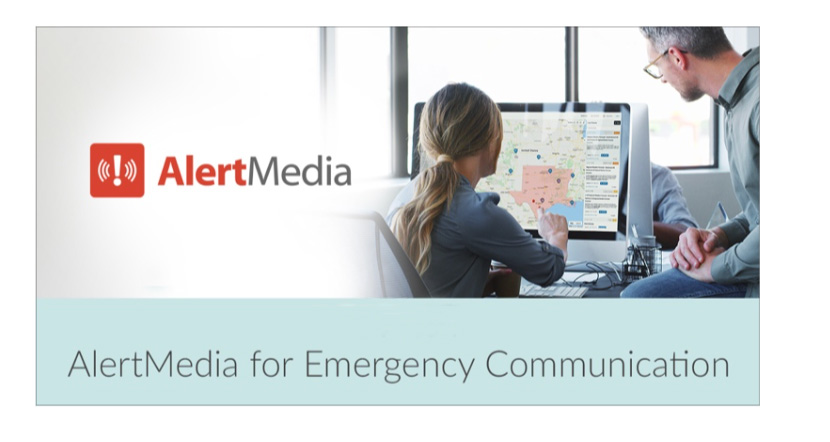 A staff member uses Alert Media on a computer to view a map of an emergency event.