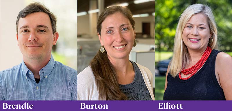 Triptych of Brendle, Burton, and Elliott headshots.
