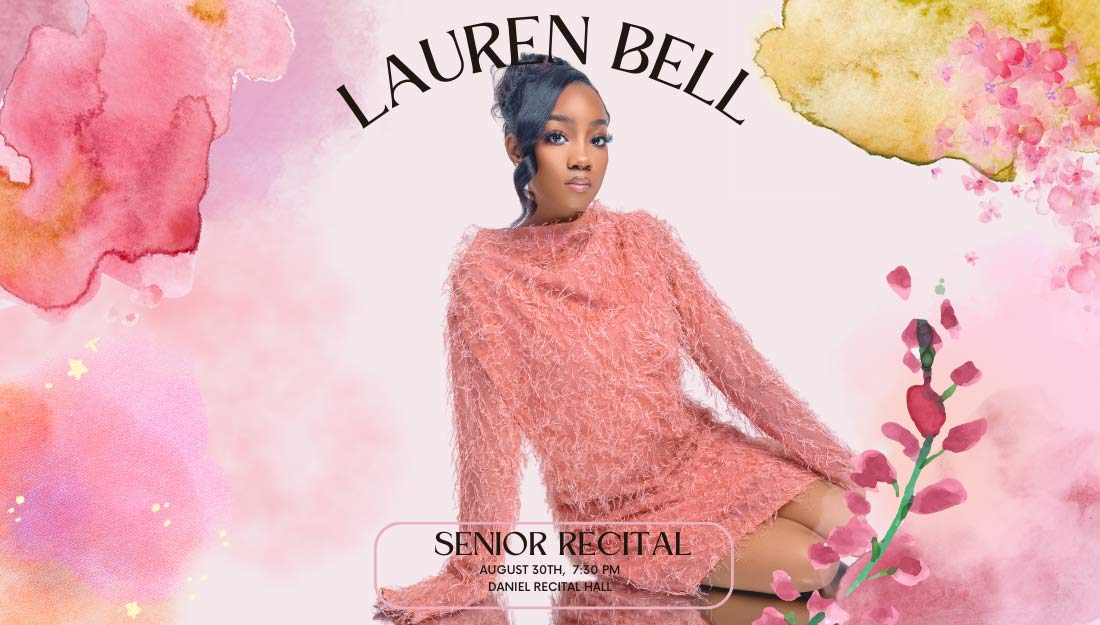 Portrait of Lauren Bell on a pink background.