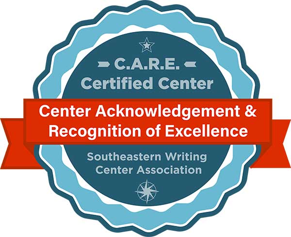 CARE logo which reads Center Acknowledgement and recognition of excellence Southeastern writing center association.
