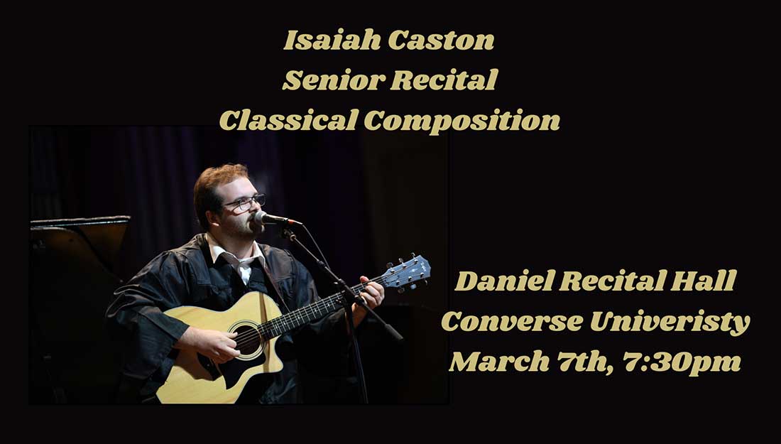 Photo of Isaiah Caston playing a guitar and singing.
