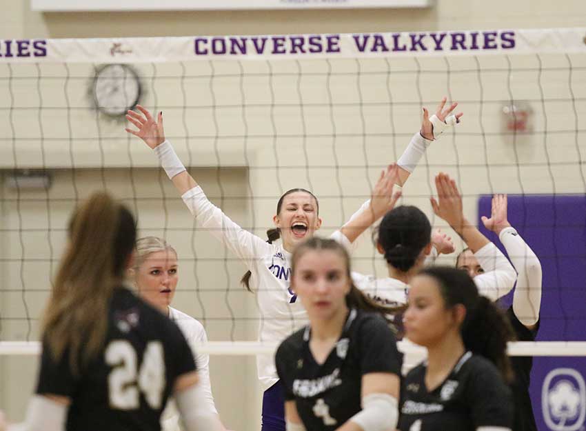 Volleyball players play at Converse University